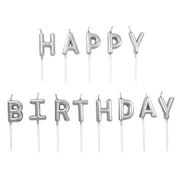 Happy Birthday Silver Letter Pick Candle Set